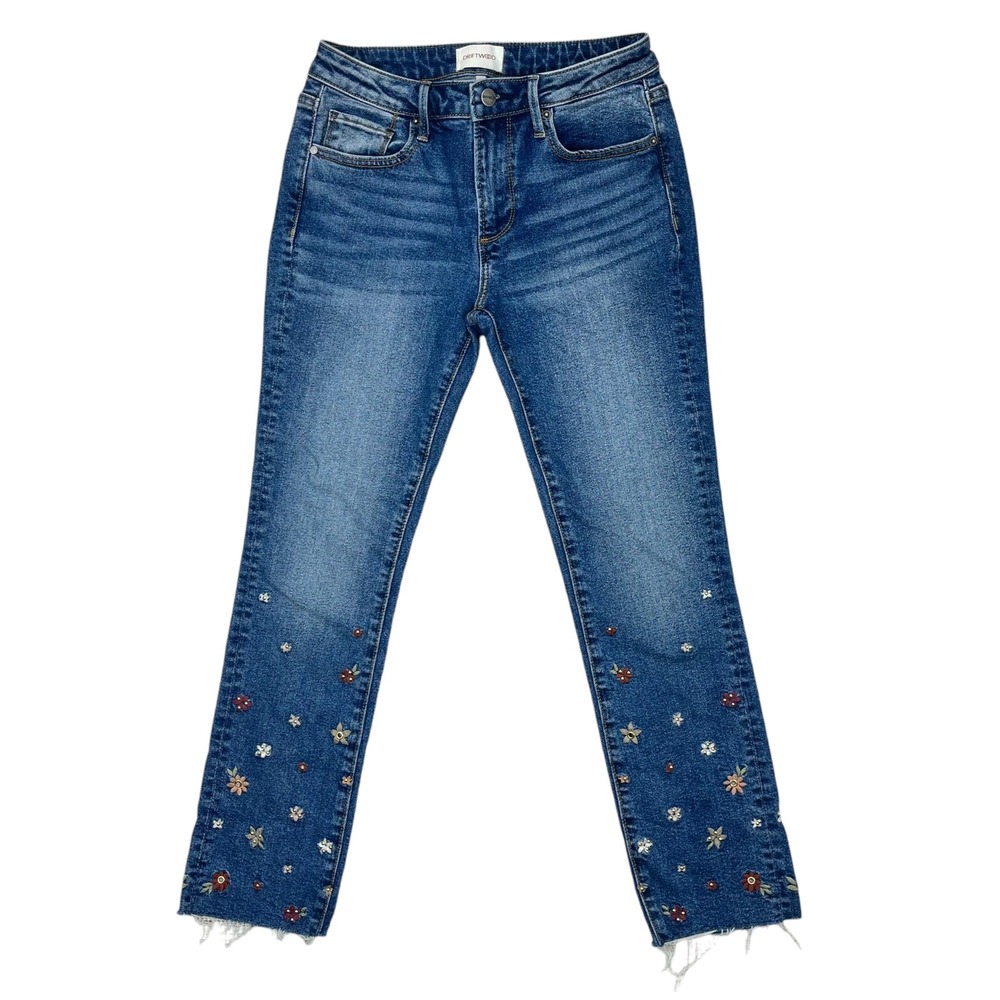 Driftwood Women’s 0 Colette Embroidered Floral Cropped Jeans Boho Frayed‎